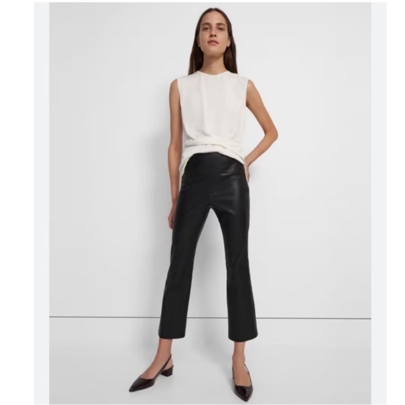 NWOT Theory Leather Pants Yoke Urban Crop Flare in Black